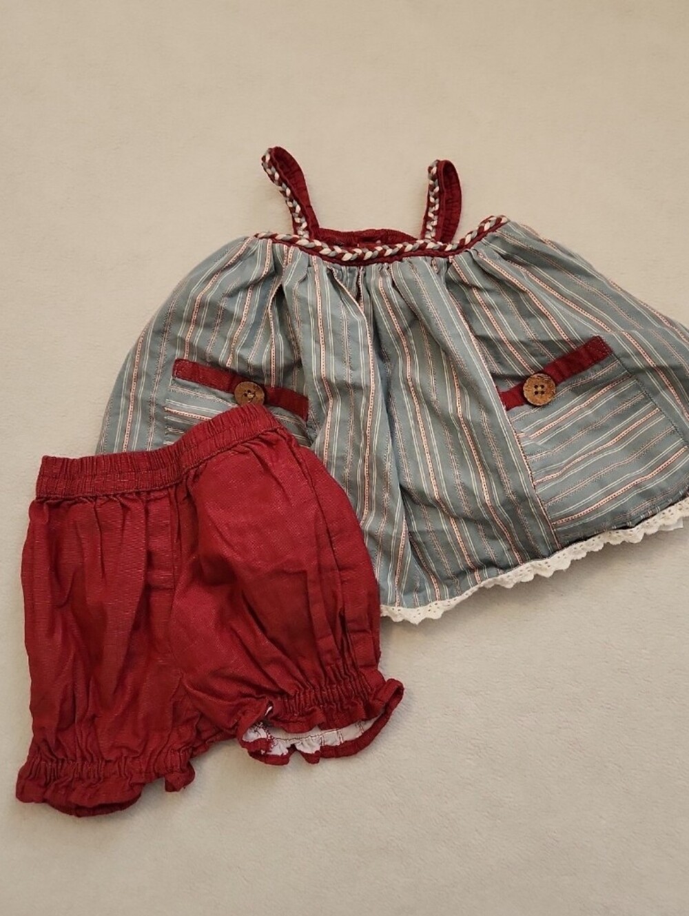 Well Dressed Wolf 9 Months Striped Blue & Red Girls Outfit Set Vintage Style